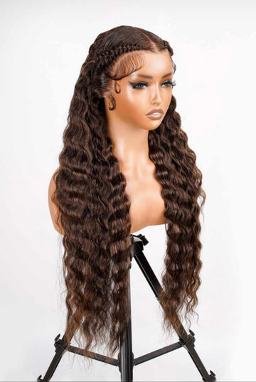 Brown Waterwave 13x6 Lace Front Braided Wig